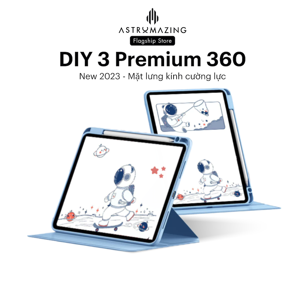 Ốp lưng iPad xoay 360 AstroMazing DIY3 viền khay bút chống sốc