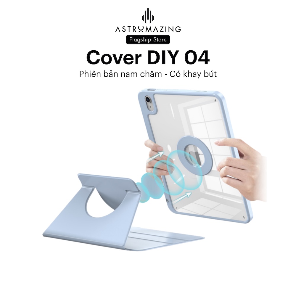 Bao da iPad DIY04 xoay 360, tháo rời nam châm, có khay bút