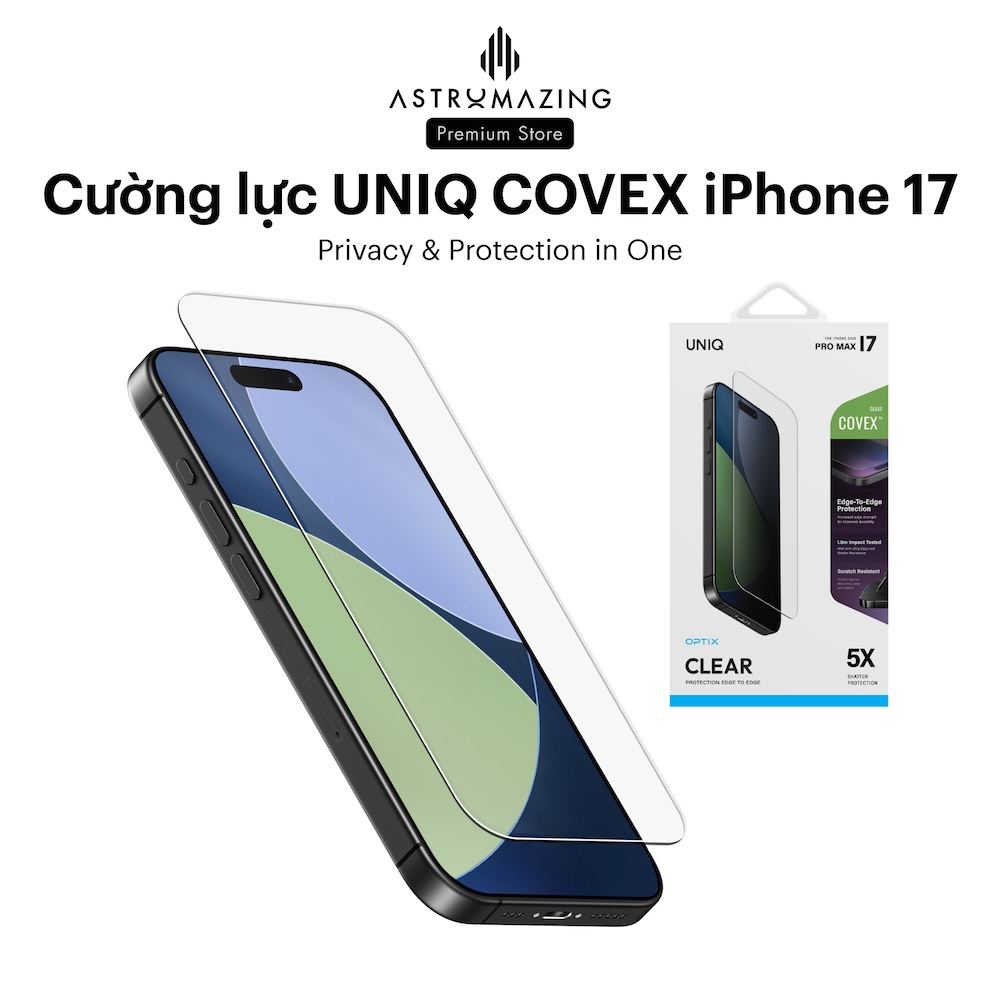Kính Cường Lực iPhone 17 UNIQ Optix Covex 9H, chống nhìn trộm