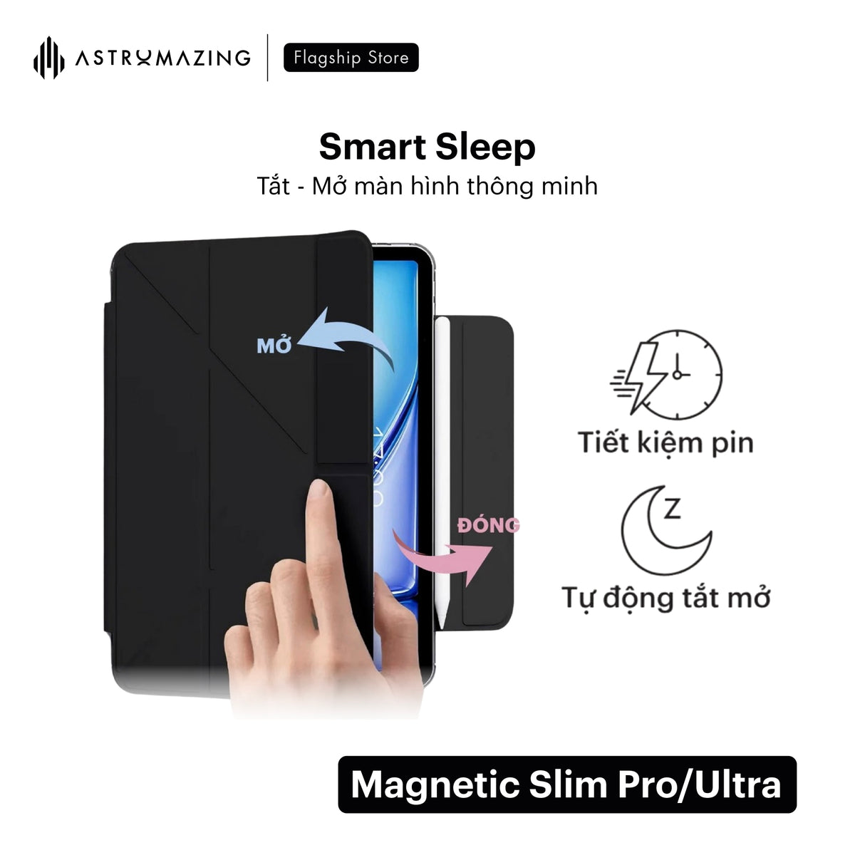 Bao da nam châm iPad Magnetic Slim Pro/Ultra gia cố viền siêu mỏng nhẹ cho iPad