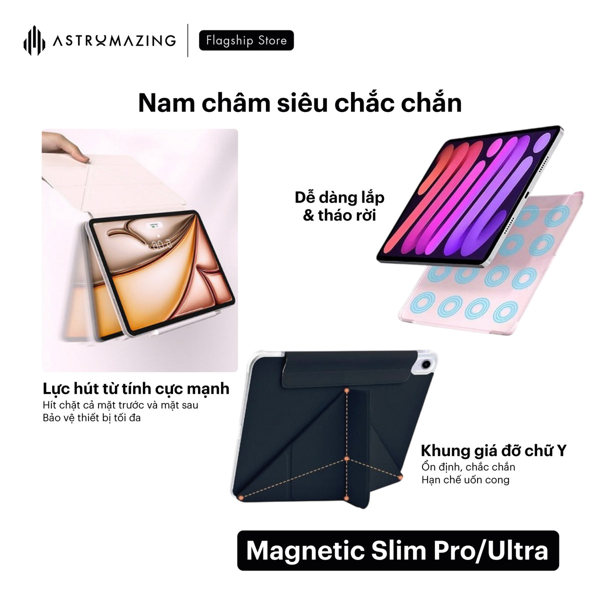 Bao da nam châm iPad Magnetic Slim Pro/Ultra gia cố viền siêu mỏng nhẹ cho iPad