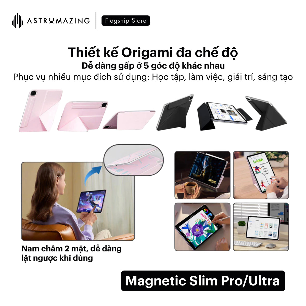 Bao da nam châm iPad Magnetic Slim Pro/Ultra gia cố viền siêu mỏng nhẹ cho iPad