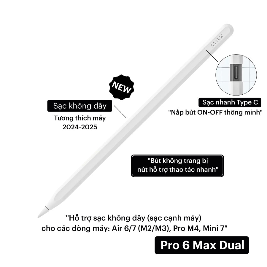 Bút cảm ứng iPad Pencil Pro 6 cho Air 4/5/6/7, Mini 6/7, Gen 10/11