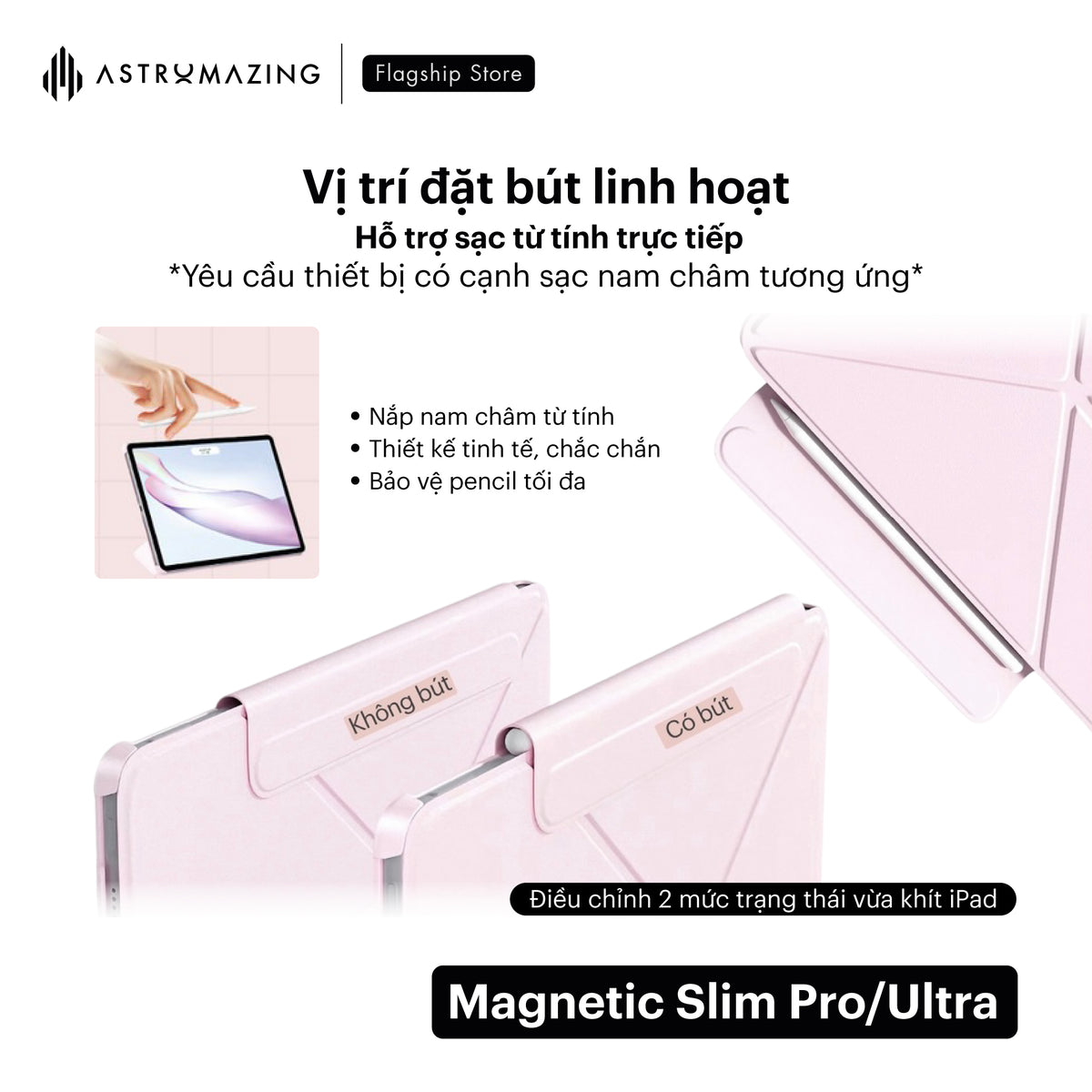 Bao da nam châm iPad Magnetic Slim Pro/Ultra gia cố viền siêu mỏng nhẹ cho iPad