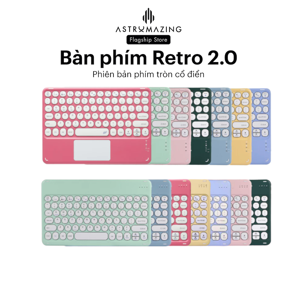 Bàn phím không dây bluetooth 2.0 thiết kế phím tròn Retro