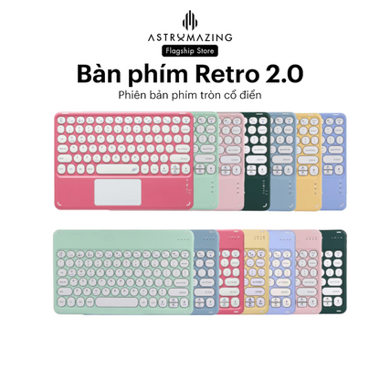 Bàn phím không dây bluetooth 2.0 thiết kế phím tròn Retro