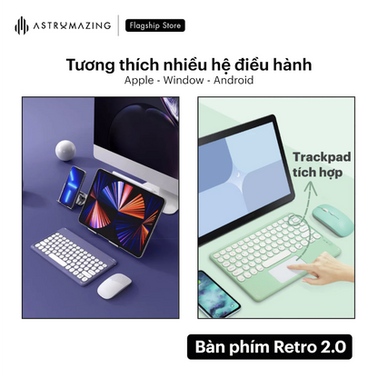 Bàn phím không dây bluetooth 2.0 thiết kế phím tròn Retro