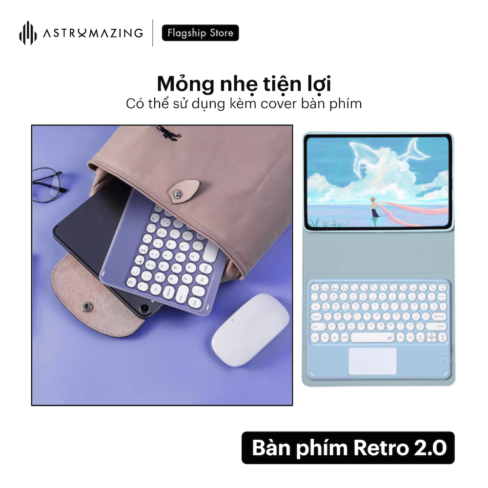 Bàn phím không dây bluetooth 2.0 thiết kế phím tròn Retro