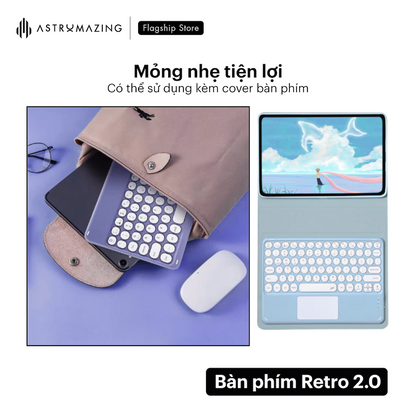Bàn phím không dây bluetooth 2.0 thiết kế phím tròn Retro