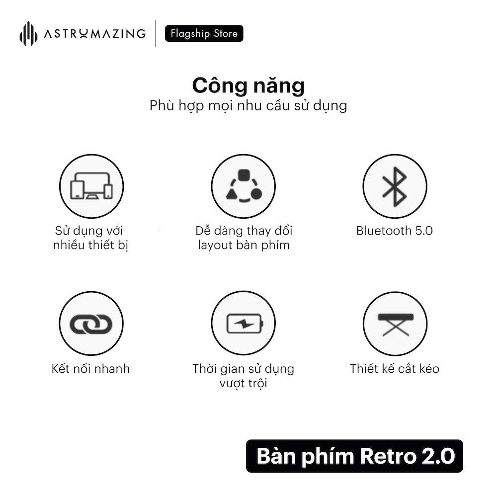 Bàn phím không dây bluetooth 2.0 thiết kế phím tròn Retro