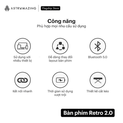 Bàn phím không dây bluetooth 2.0 thiết kế phím tròn Retro