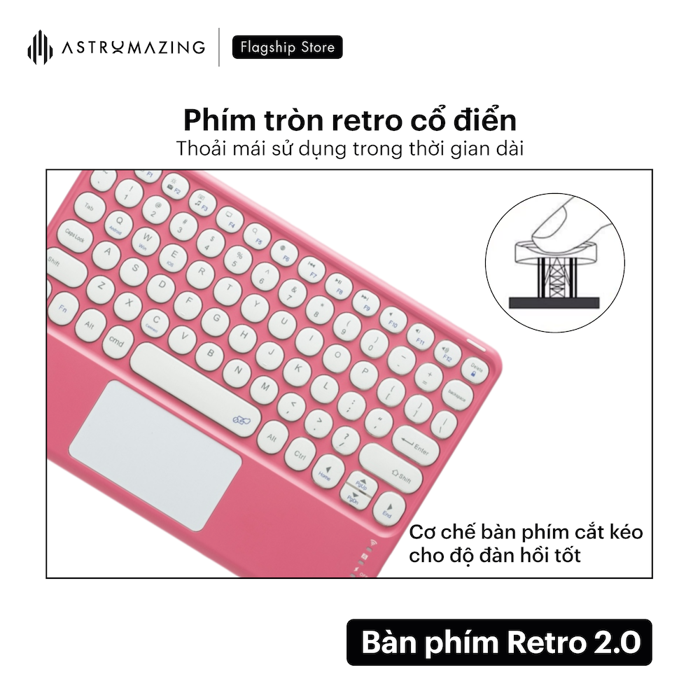 Bàn phím không dây bluetooth 2.0 thiết kế phím tròn Retro