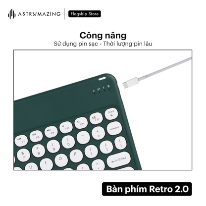 Bàn phím không dây bluetooth 2.0 thiết kế phím tròn Retro