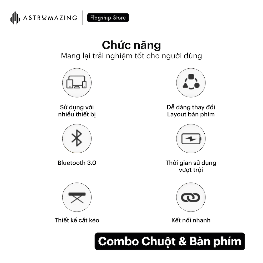 Combo bàn phím và chuột pin bluetooth pastel