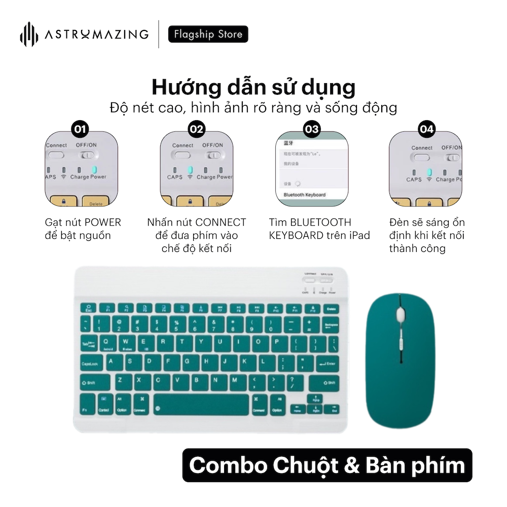 Combo bàn phím và chuột pin bluetooth pastel