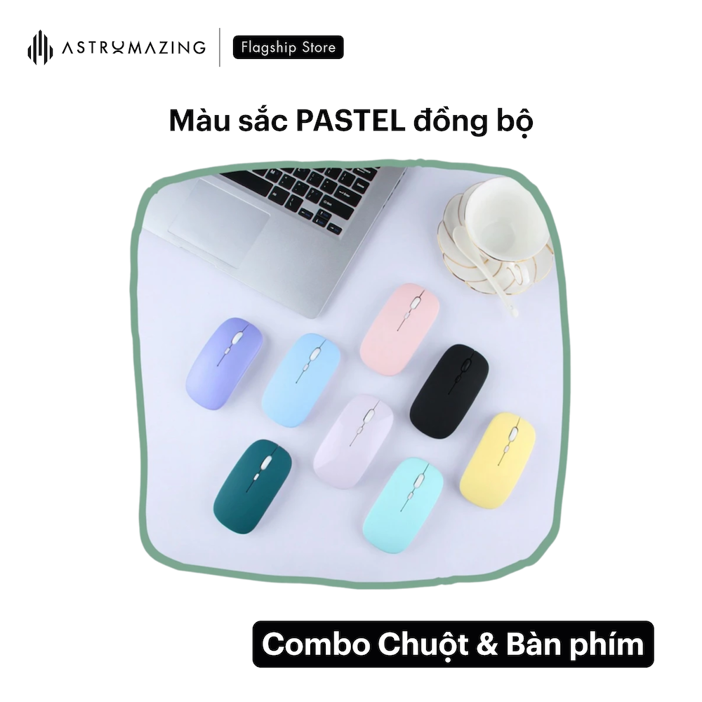 Combo bàn phím và chuột pin bluetooth pastel