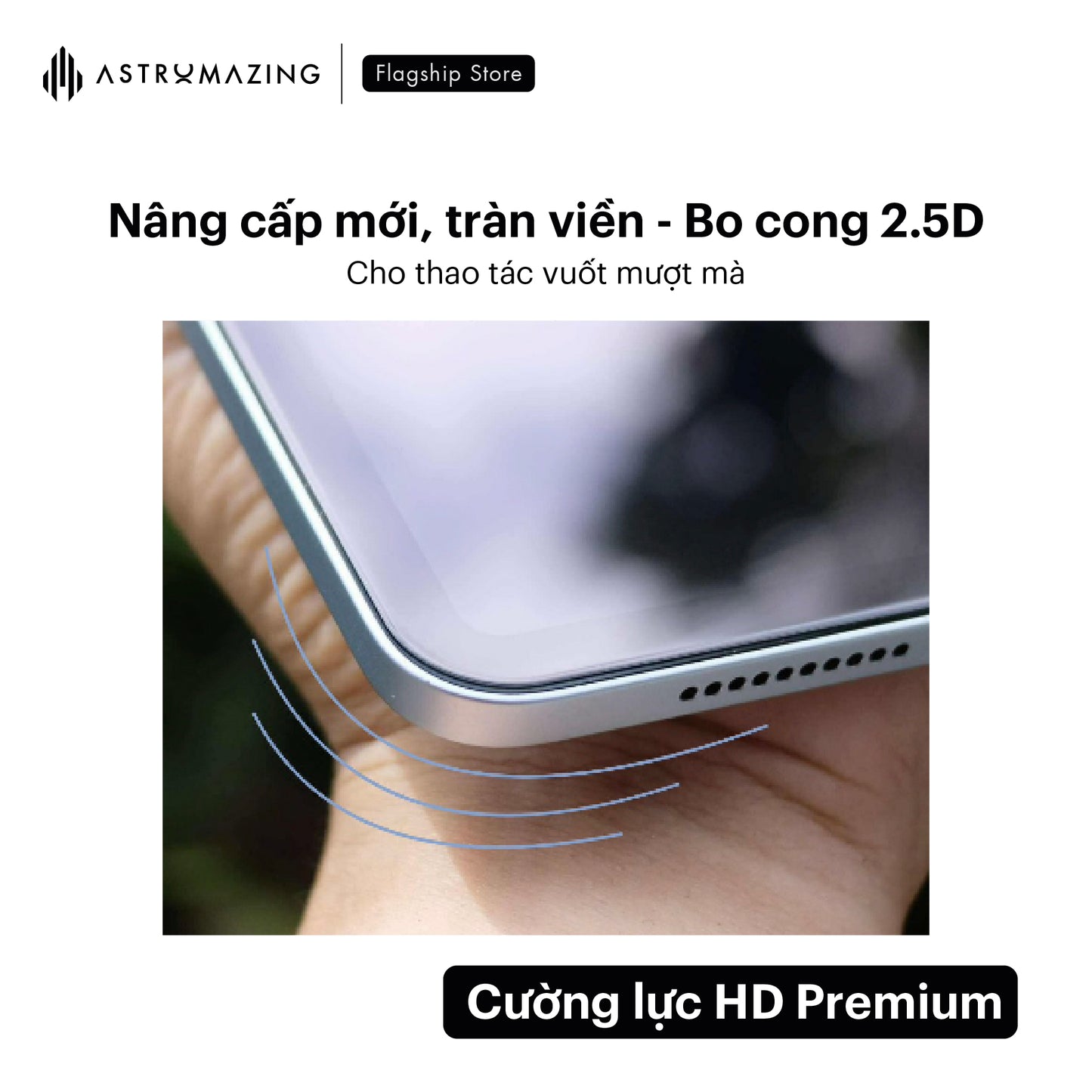 Kính cường lực iPad khung tự dán HD Premium, chất lượng Nhật Bản