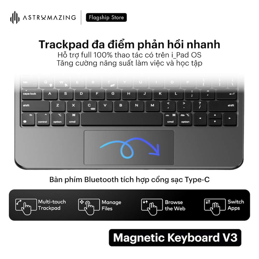 Bao da bàn phím iPad Magic Keyboard V3 bluetooth 5.2 siêu nhạy
