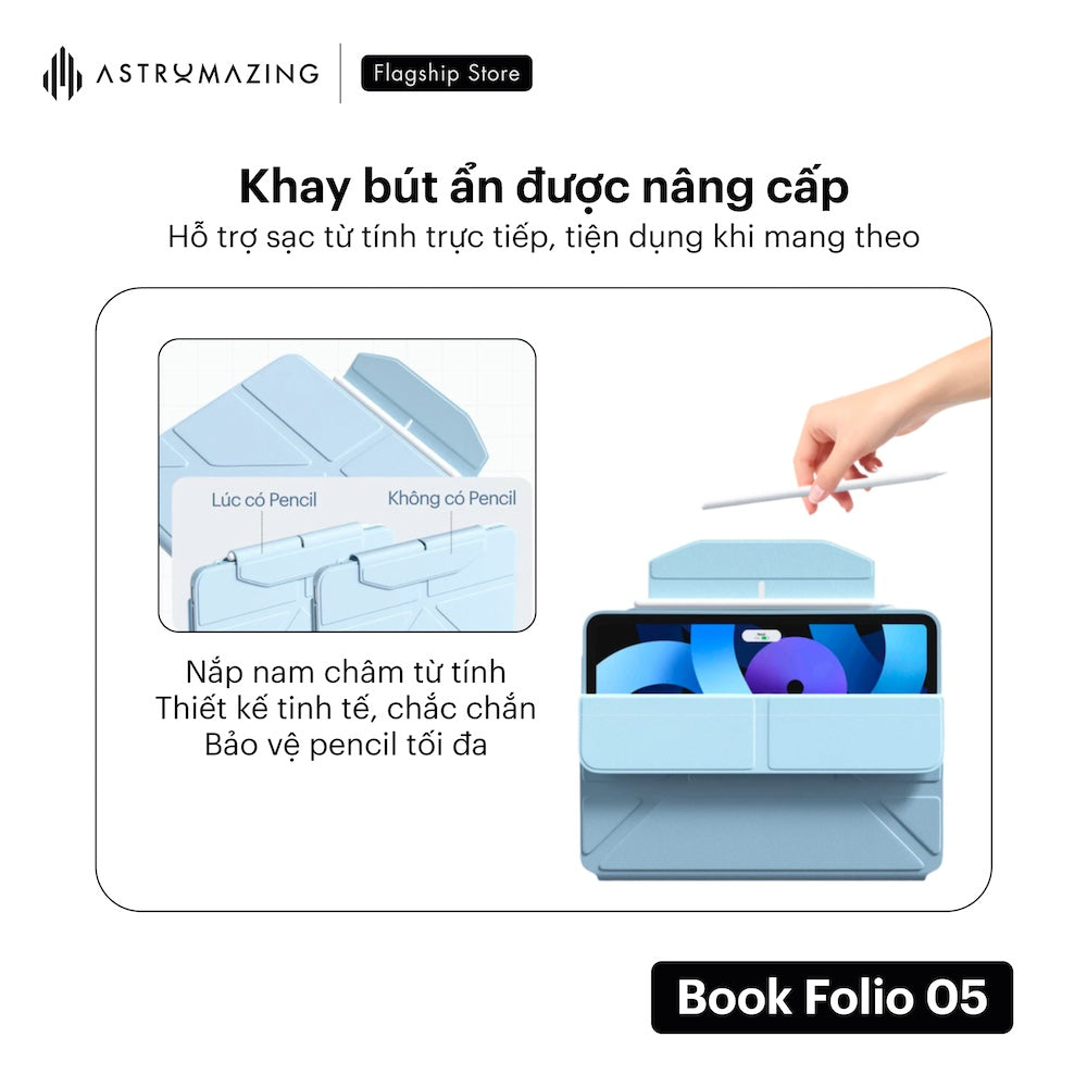 Bao da iPad Book Folio 05 Origami tích hợp nắp bảo vệ pencil