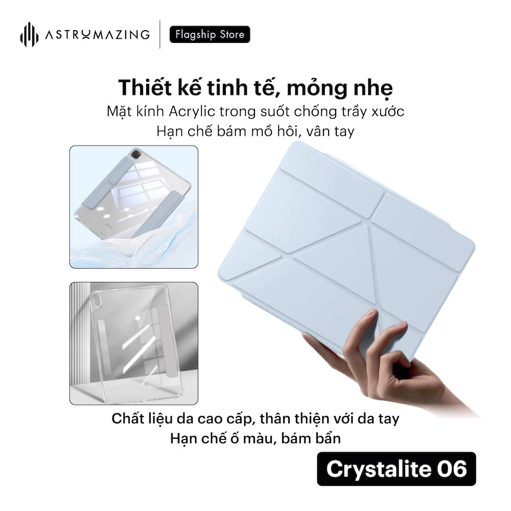 Bao da iPad Crytalite 06 Magnetic Origami tháo rời xoay 360