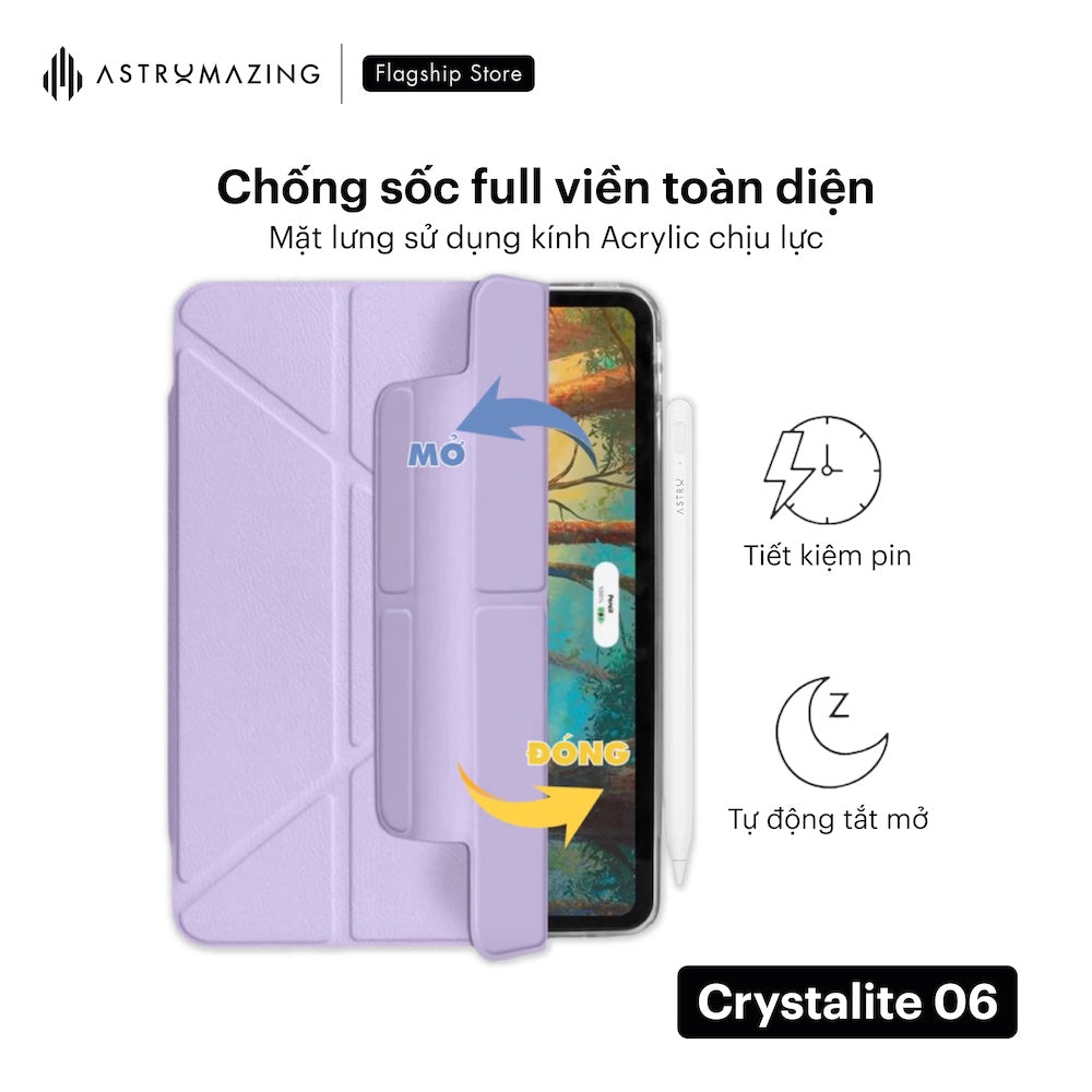 Bao da iPad Crytalite 06 Magnetic Origami tháo rời xoay 360
