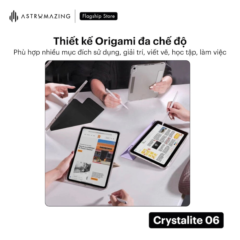 Bao da iPad Crytalite 06 Magnetic Origami tháo rời xoay 360