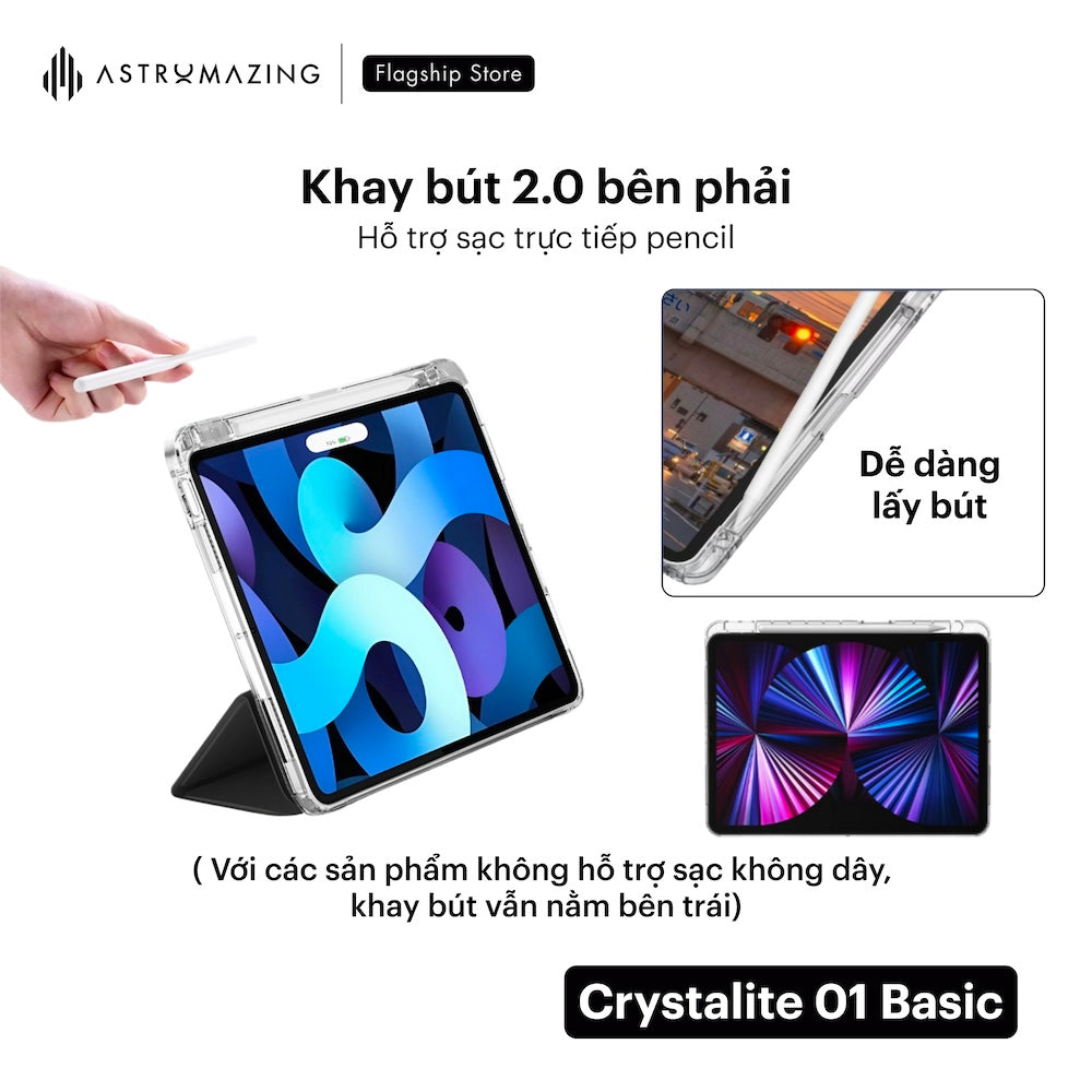 Ốp lưng iPad AstroMazing trong suốt Crystalite 01 khay bút 2.0