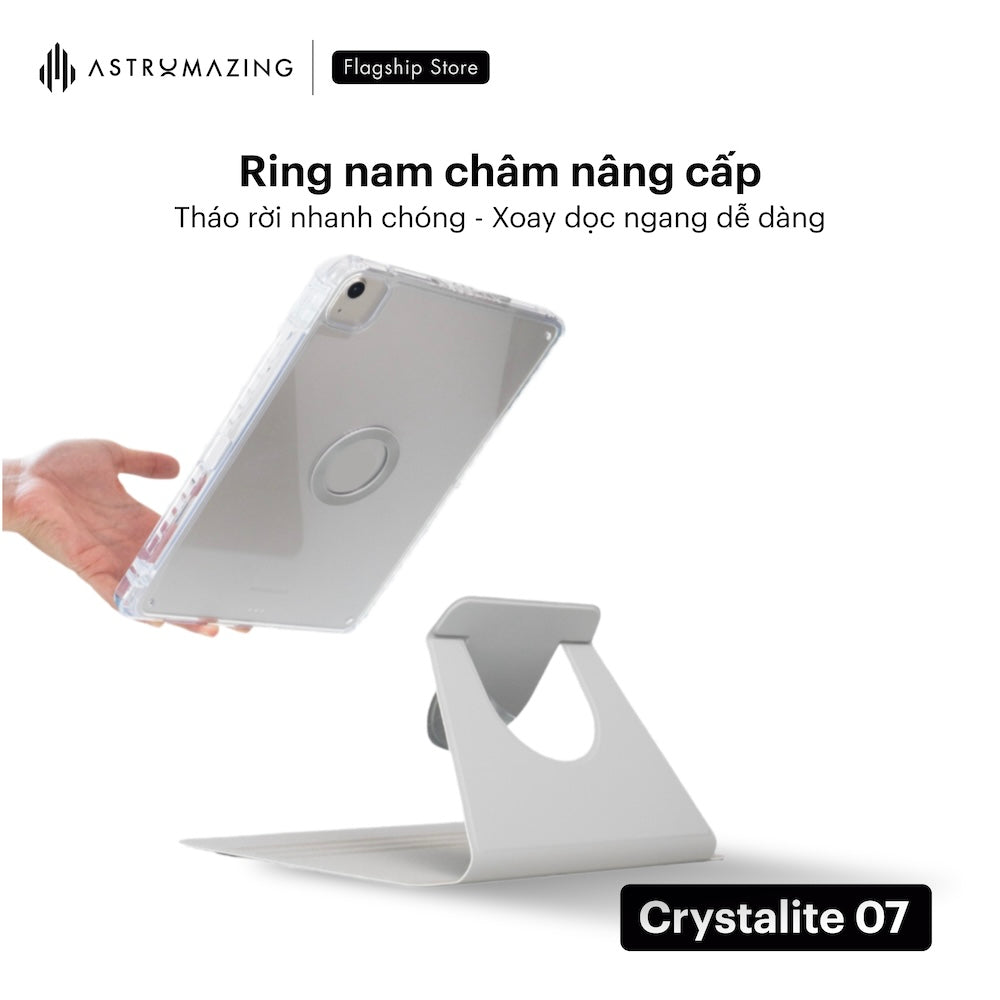 Bao da iPad giá đỡ xoay 360 Crystalite 07 ốp viền trong suốt