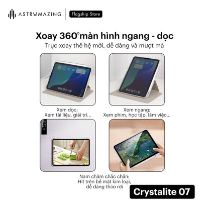 Bao da iPad giá đỡ xoay 360 Crystalite 07 ốp viền trong suốt
