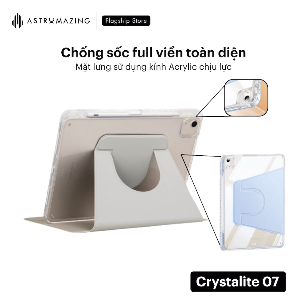 Bao da iPad giá đỡ xoay 360 Crystalite 07 ốp viền trong suốt