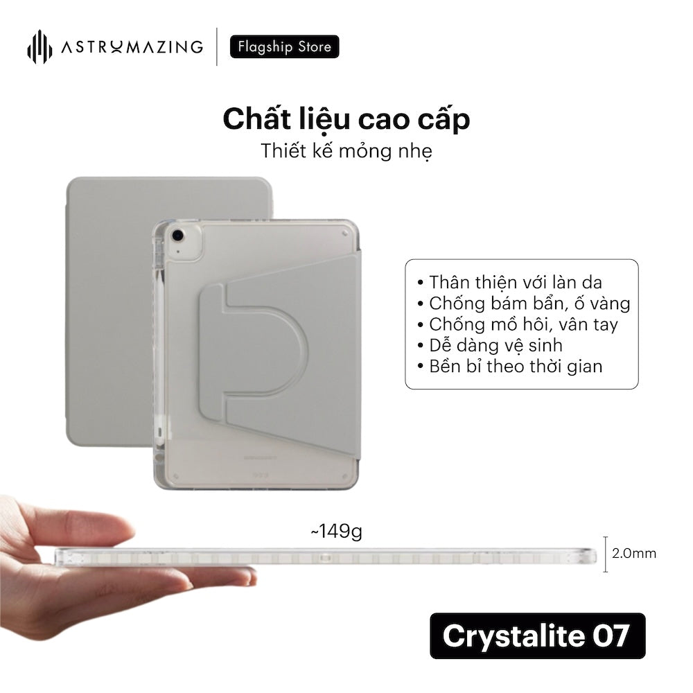 Bao da iPad giá đỡ xoay 360 Crystalite 07 ốp viền trong suốt
