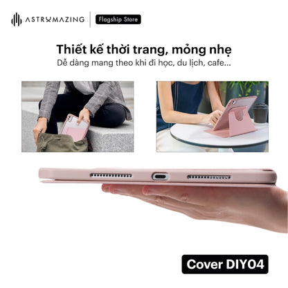 Bao da iPad DIY04 xoay 360, tháo rời nam châm, có khay bút