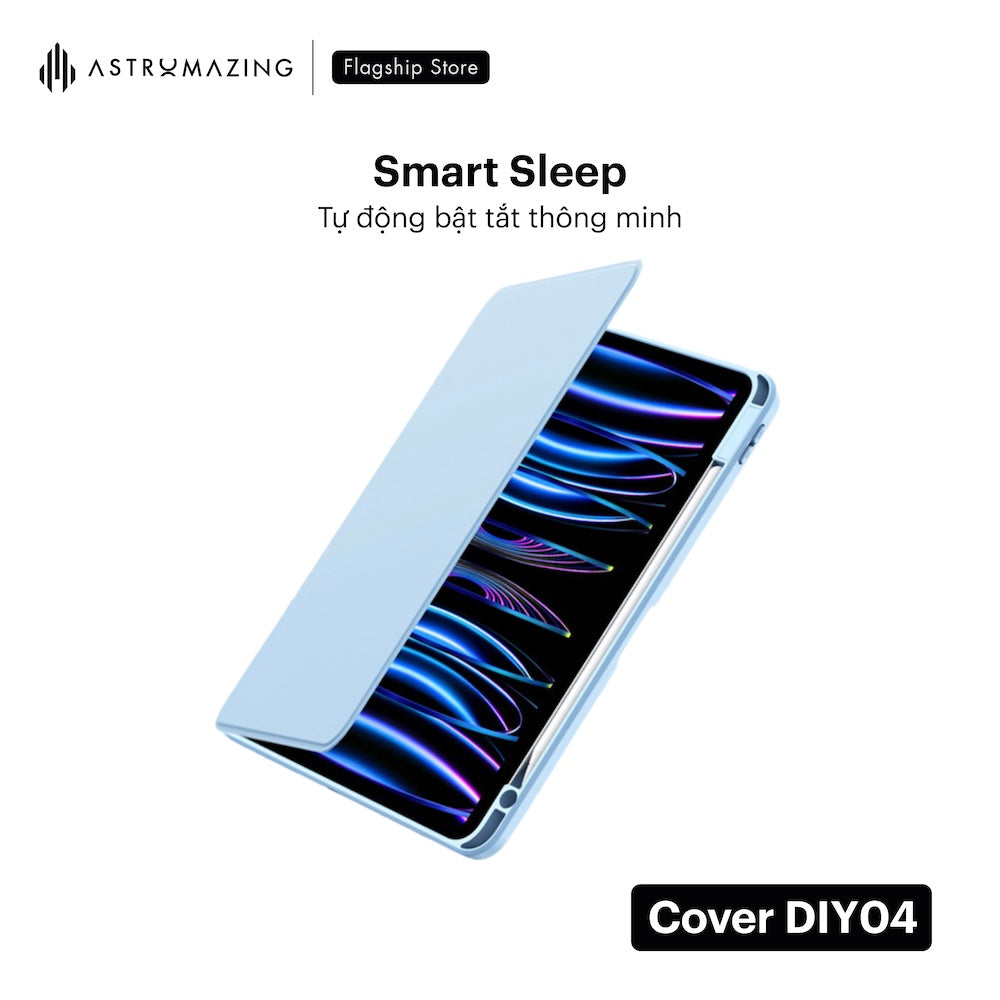 Bao da iPad DIY04 xoay 360, tháo rời nam châm, có khay bút
