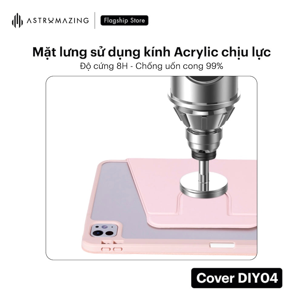 Bao da iPad DIY04 xoay 360, tháo rời nam châm, có khay bút