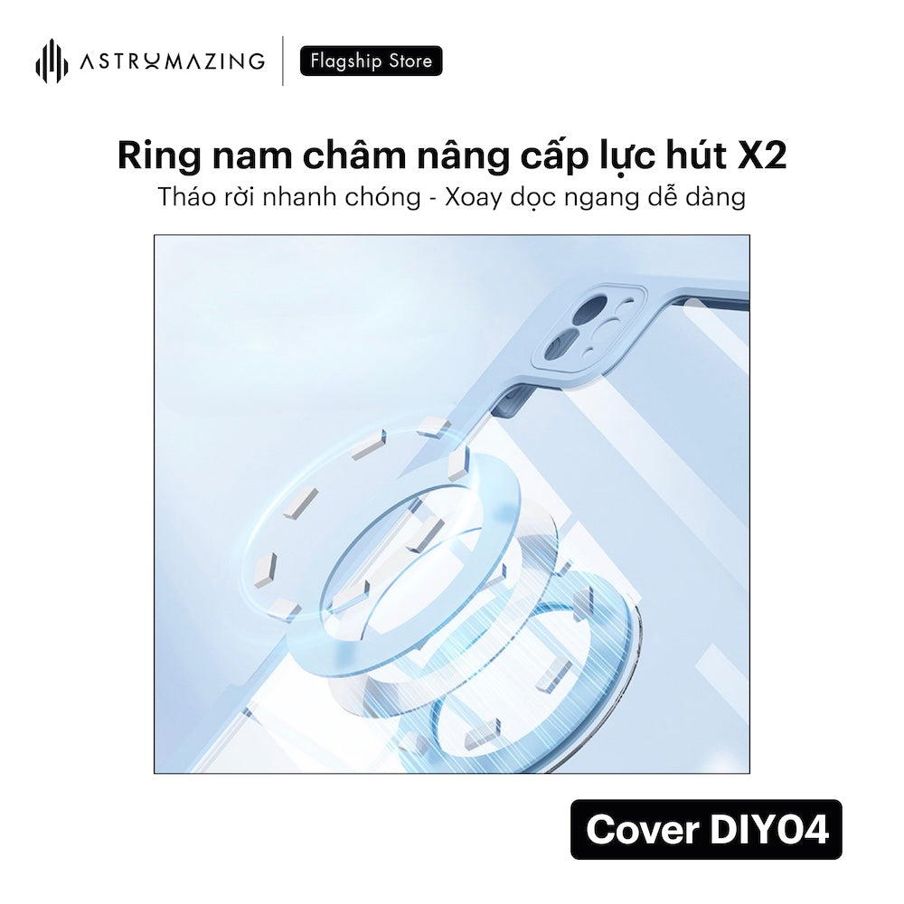 Bao da iPad DIY04 xoay 360, tháo rời nam châm, có khay bút