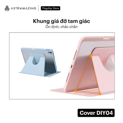 Bao da iPad DIY04 xoay 360, tháo rời nam châm, có khay bút