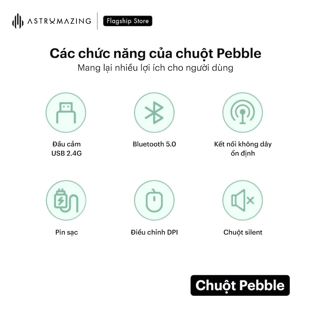 Chuột không dây Pebble Mouse bluetooth 5.0 & USB 2.4G