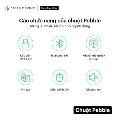 Chuột không dây Pebble Mouse bluetooth 5.0 & USB 2.4G