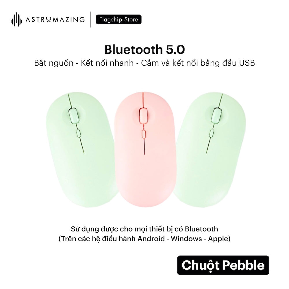 Chuột không dây Pebble Mouse bluetooth 5.0 & USB 2.4G