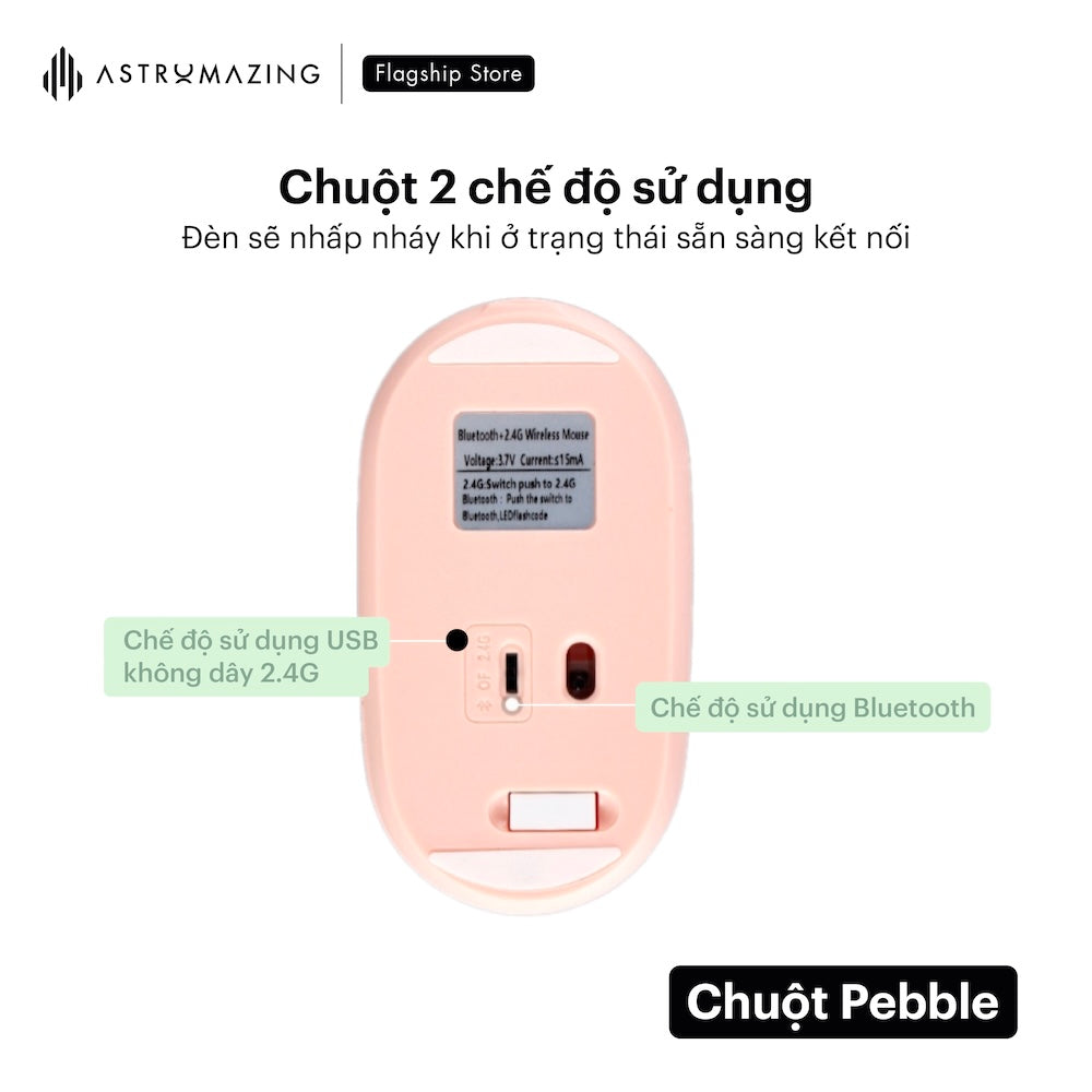 Chuột không dây Pebble Mouse bluetooth 5.0 & USB 2.4G