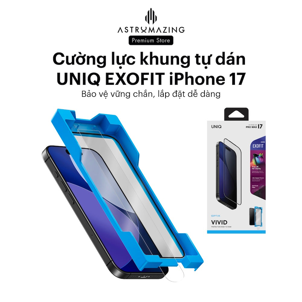 Cường lực khung tự dán iPhone 17 UNIQ Optix ExoFit 9H