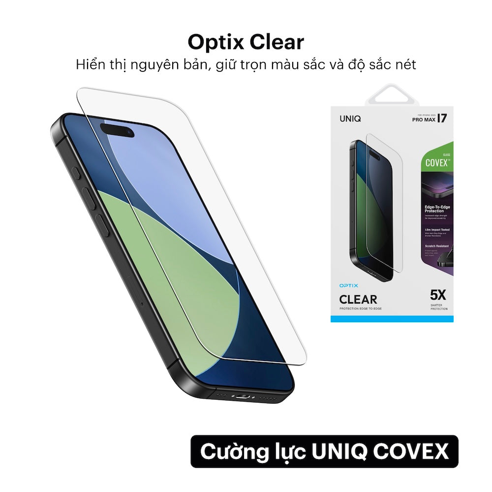 Cường Lực iPhone 17 UNIQ Optix Covex 9H, chống nhìn trộm