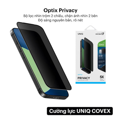 Cường Lực iPhone 17 UNIQ Optix Covex 9H, chống nhìn trộm