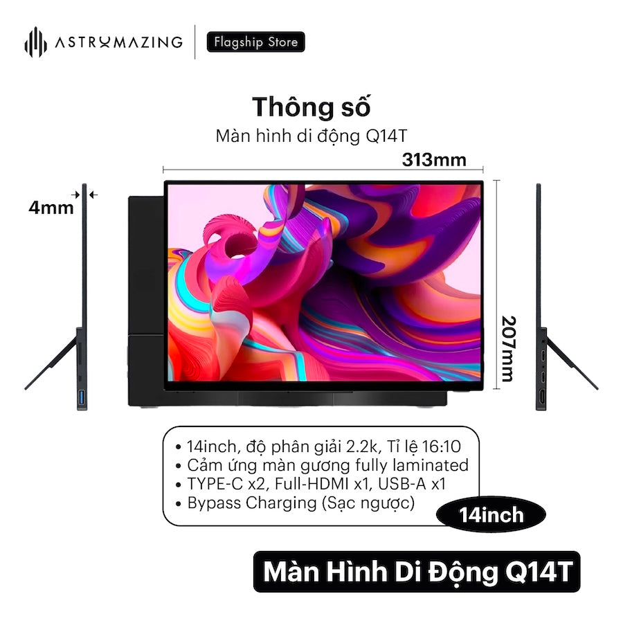 Màn Hình Di Động Cảm Ứng Q14T AstroMazinq x WEICHENSI Siêu Mỏng 14inch 2k2