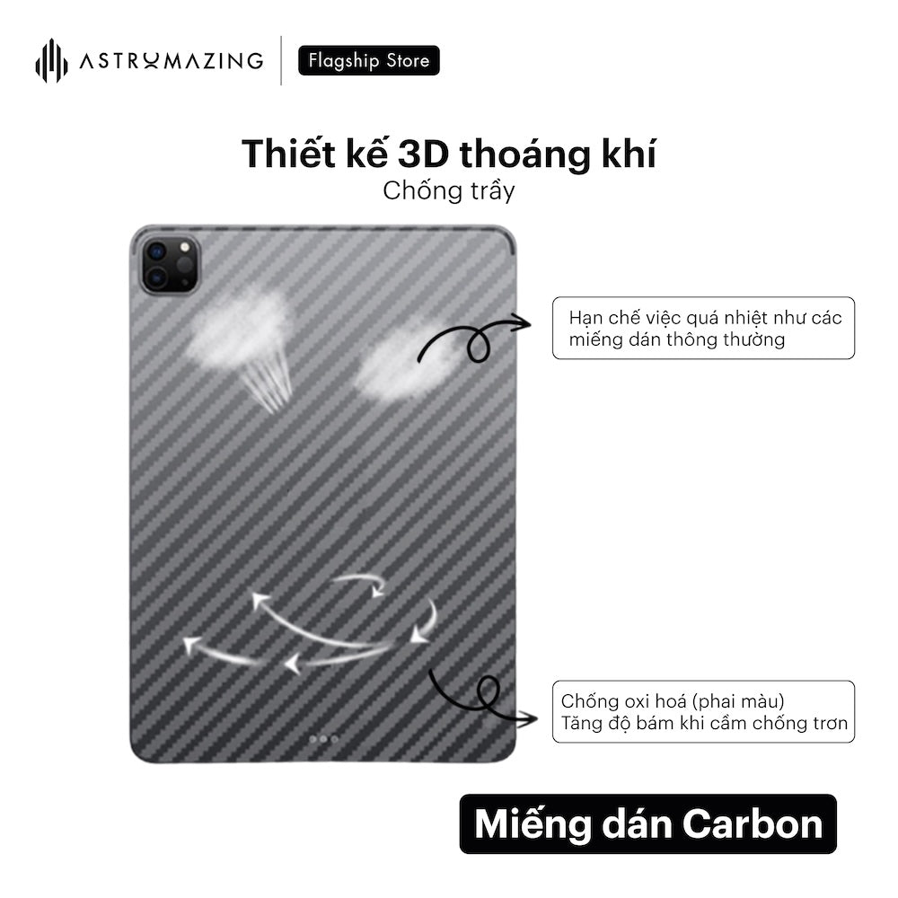 Miếng dán iPad Carbon bảo vệ mặt lưng, chống bám vân tay